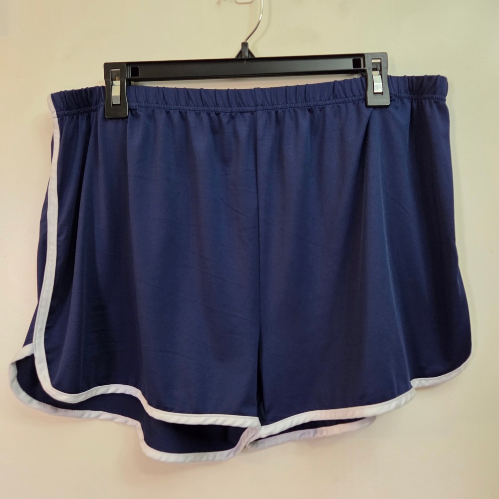 Navy Blue White Trim Dolphin Athletic Shorts Plus Size XXXXL Elastic Waist Gym